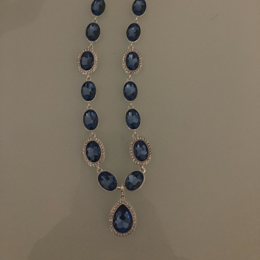 Blue and Silver-Tone Y Necklace